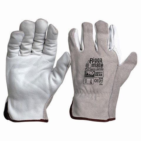 PRO RIGGAMATE NATURAL COWGRAIN PALM / SPLIT BACK GLOVES LARGE 